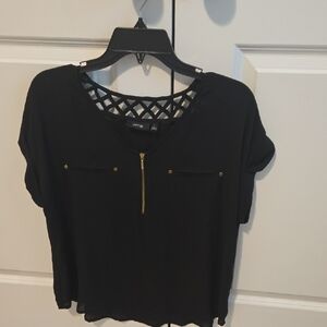 Apt. 9 Black Blouse with Gold Zipper